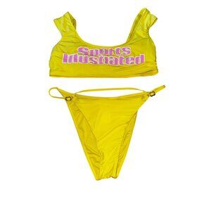 Sports Illustrated Yellow Pink 2-Piece Bikini Size 12 Sexy Retro Y2K Swim Beach‎